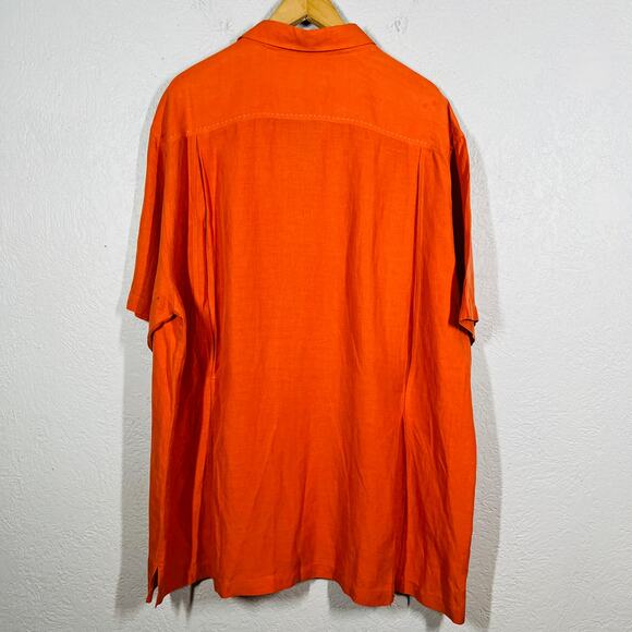 Nat Nast Tropical Orange Silk Embroidered Short Slv Shirt Top Casual Button - XL - Picture 5 of 6